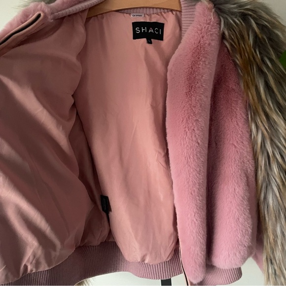 Shaci Faux Fox Fur Pink Bomber Jacket Teddy Coat Mob Wife Size Large - Picture 9 of 13